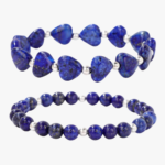 Ensemble de deux bracelets en lapis-lazuli, cœurs et perles rondes avec perles argentées