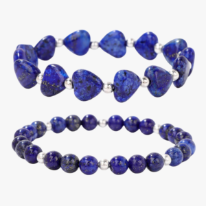 Ensemble de deux bracelets en lapis-lazuli, cœurs et perles rondes avec perles argentées