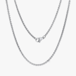 Chaine collier argentée homme maille acier inoxydable fermoir mousqueton vue à plat fond blanc