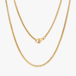 Chaine collier dorée homme maille acier inoxydable fermoir mousqueton vue à plat fond blanc