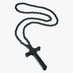 ollier chapelet homme pendentif crucifix en bois sculpté noir avec perles de bois fond blanc