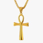 Collier croix homme ankh égyptienne acier inoxydable doré chaîne vénitienne fond blanc