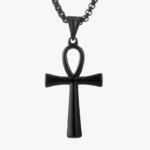 Collier croix homme ankh égyptienne acier inoxydable noir chaîne vénitienne fond blanc