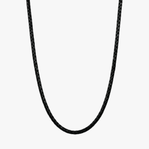 Collier cordon cuir noir homme tressé vue à plat fond blanc