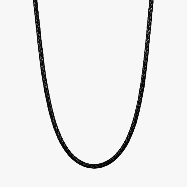 Collier cordon cuir noir homme tressé vue à plat fond blanc