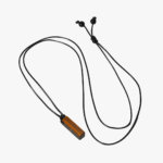 Collier homme cordon noir ajustable vue à plat complète pendentif barre pierre naturelle oeil de tigre ambre stoppers réglables fond blanc