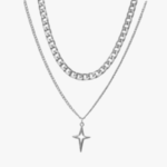 Collier homme double couche chaîne grosse maille et fine chaîne pendentif étoile fond blanc