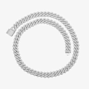 Collier homme gourmette cubaine iced out zircon blanc acier inoxydable fond blanc