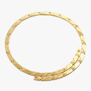 Collier homme maillons plats motif ondule acier inoxydable couleur or fond blanc