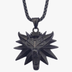 Collier homme medallion tete de loup viking acier inoxydable noir gunmetal chaine box