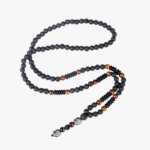 Collier homme pierre œil-de-tigre noir marron 70 cm vue complète déroulée fond blanc