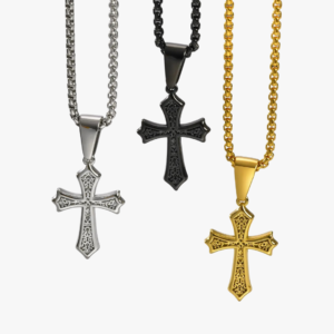 Collier pendentif croix gothique homme acier inoxydable