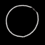 Collier perle homme blanc nacré 6mm fermoir homard acier fond noir