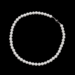 Collier perle homme blanc nacré 8mm fermoir homard acier fond noir