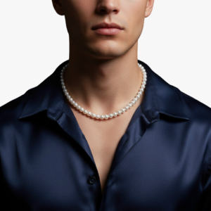 Collier perle homme blanc nacré fermoir acier