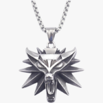Collier homme medallion tete de loup viking acier inoxydable argent patine noire chaine box