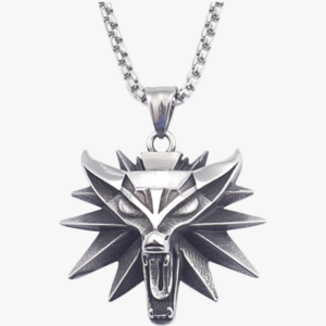 Collier homme medallion tete de loup viking acier inoxydable argent patine noire chaine box