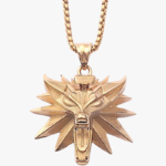 Collier homme medallion tete de loup viking acier inoxydable dore chaine box fond blanc