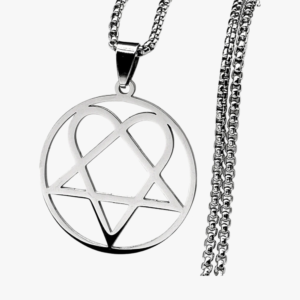 Collier homme pendentif heartagram coeur etoile acier inoxydable argent fond blanc